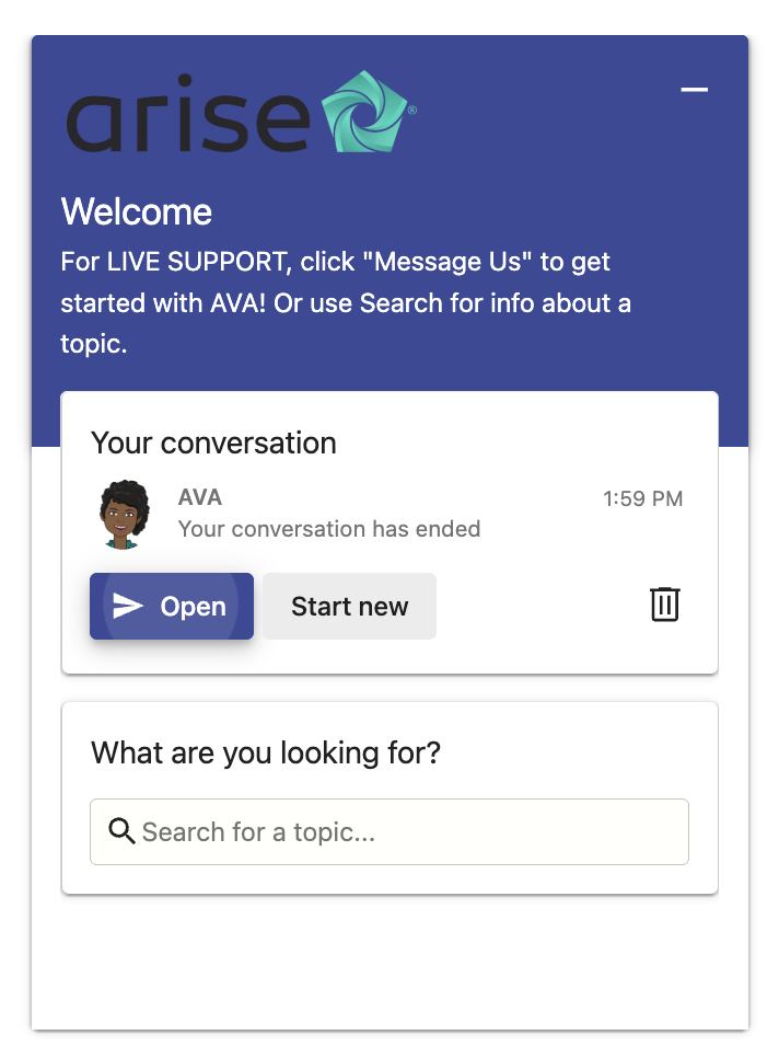 Ava's live support panel