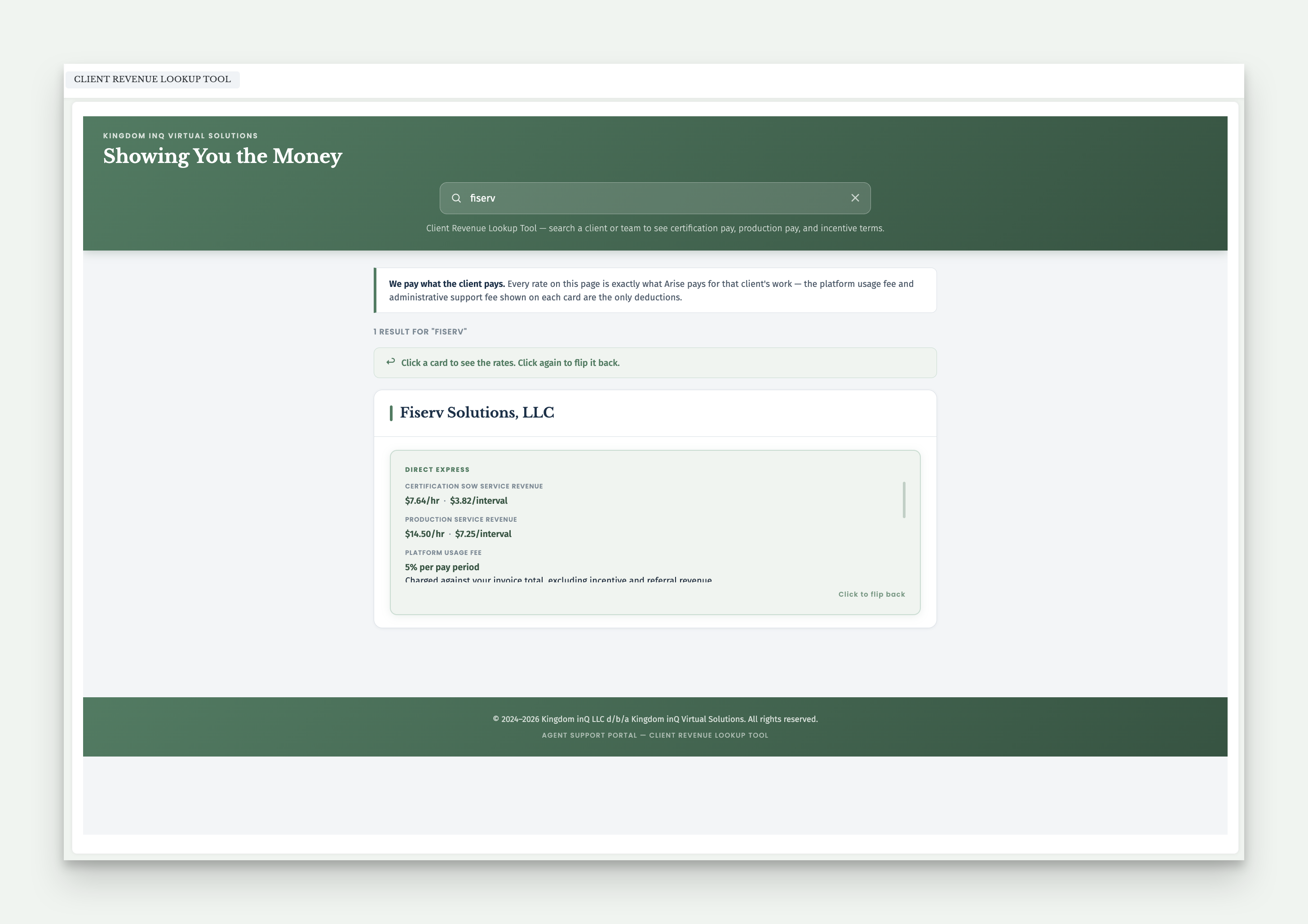 Card flipped, shown in page context
