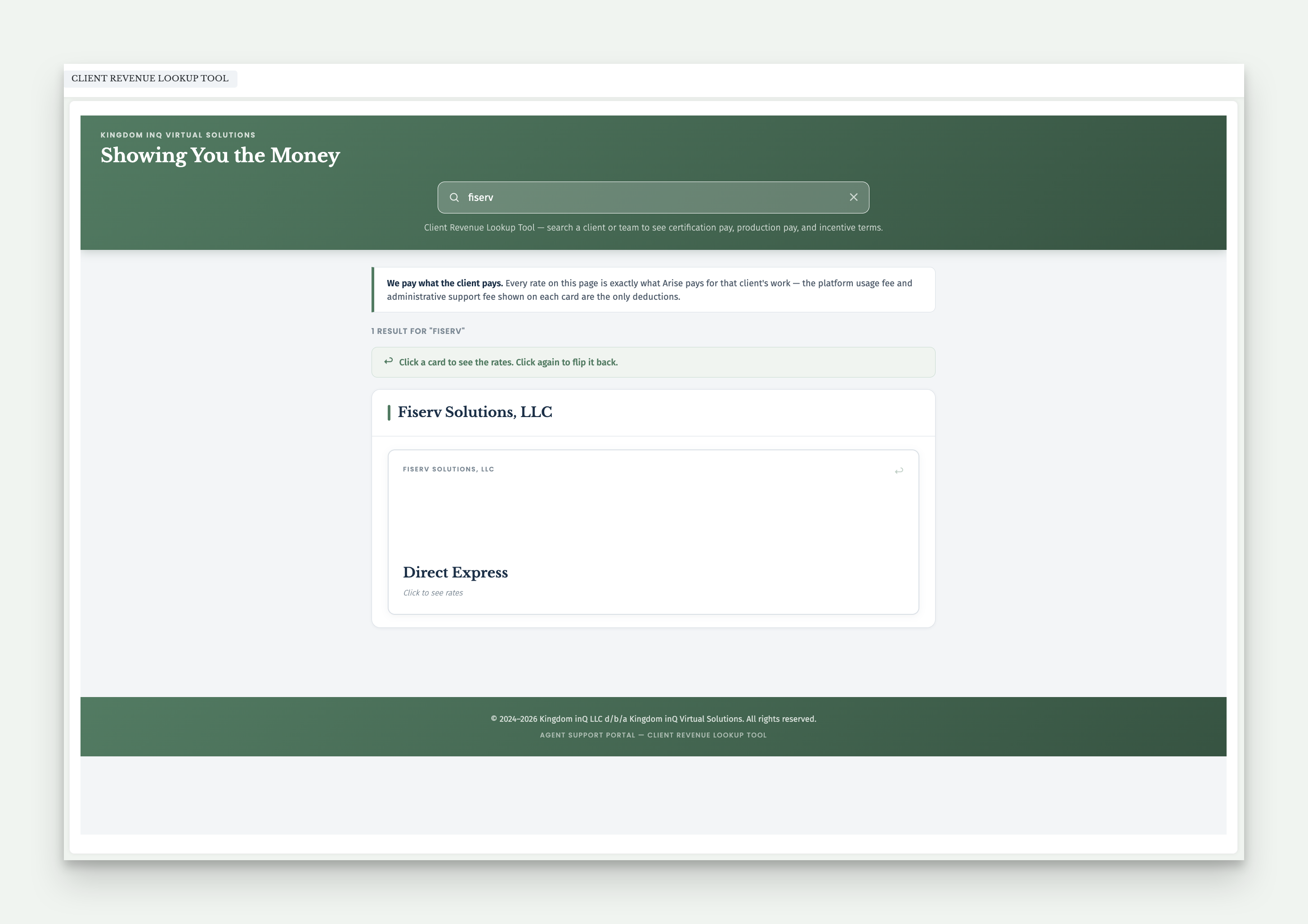 Search result card, front side
