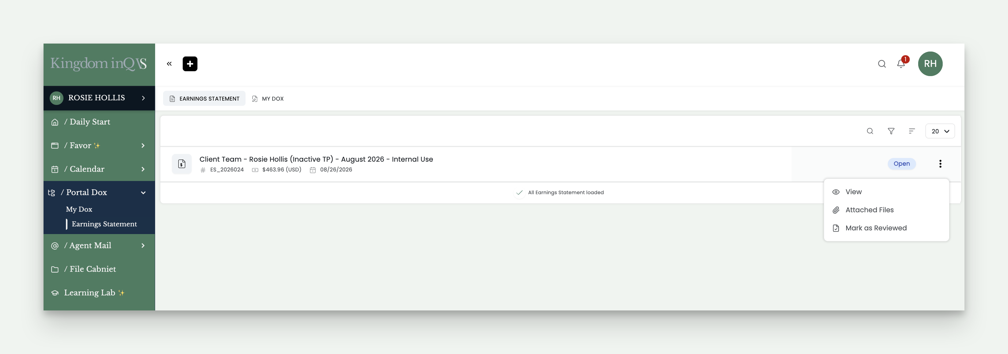 Earning Statement three-dot menu options