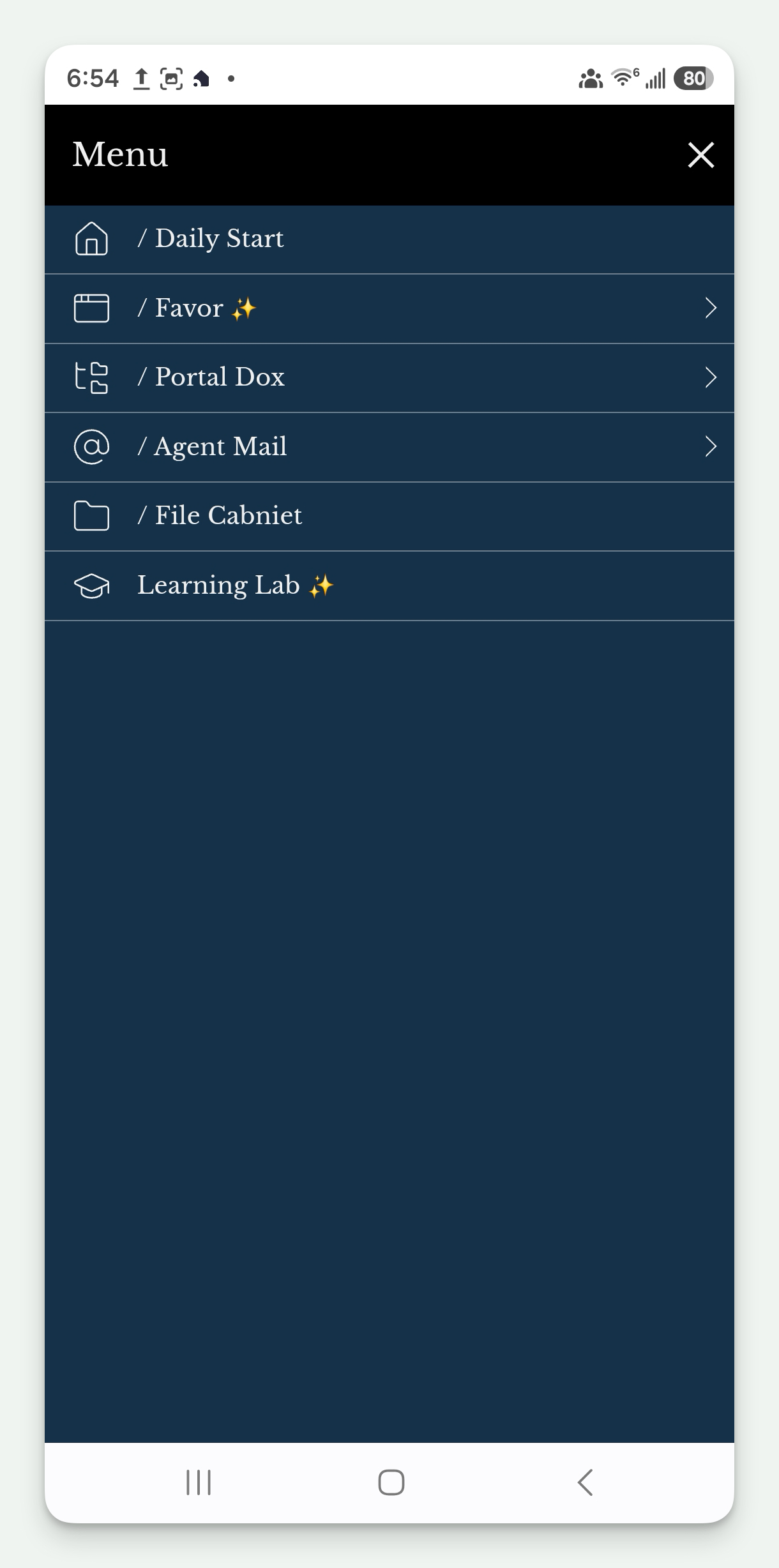 Mobile Menu panel open