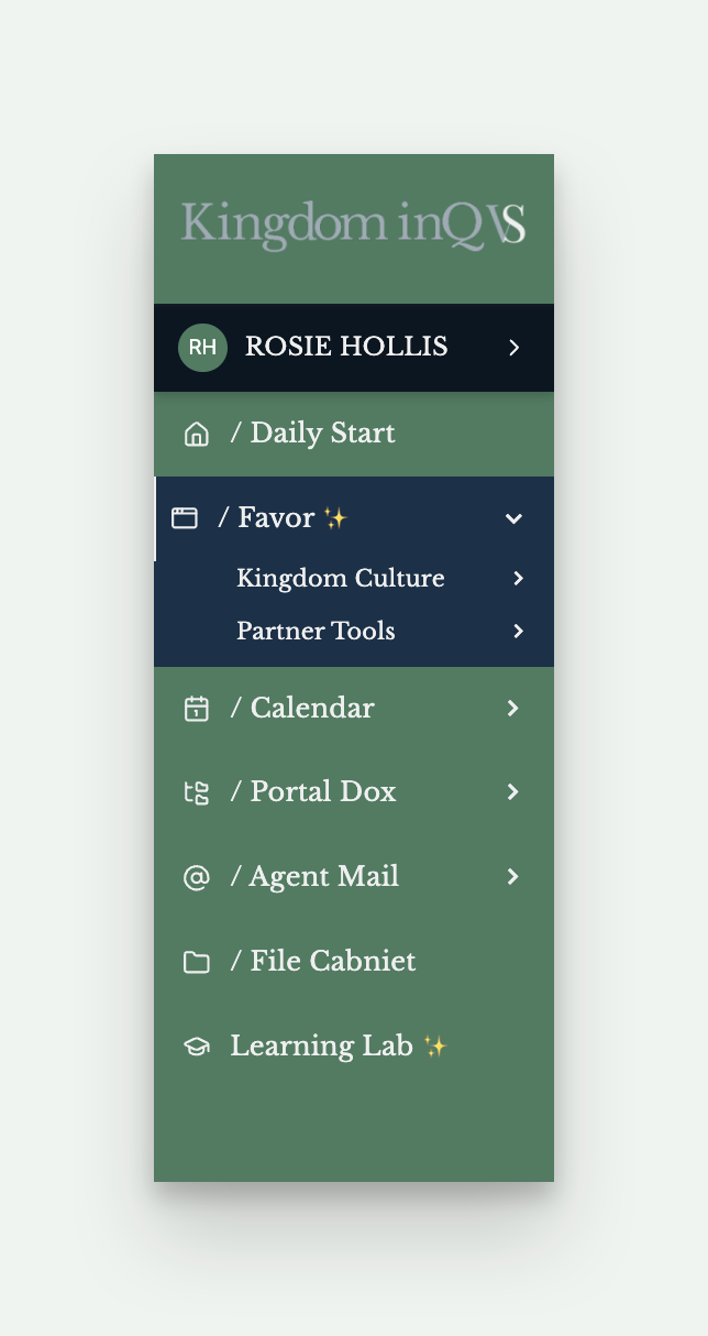 Favor menu expanded, Kingdom Culture and Partner Tools listed