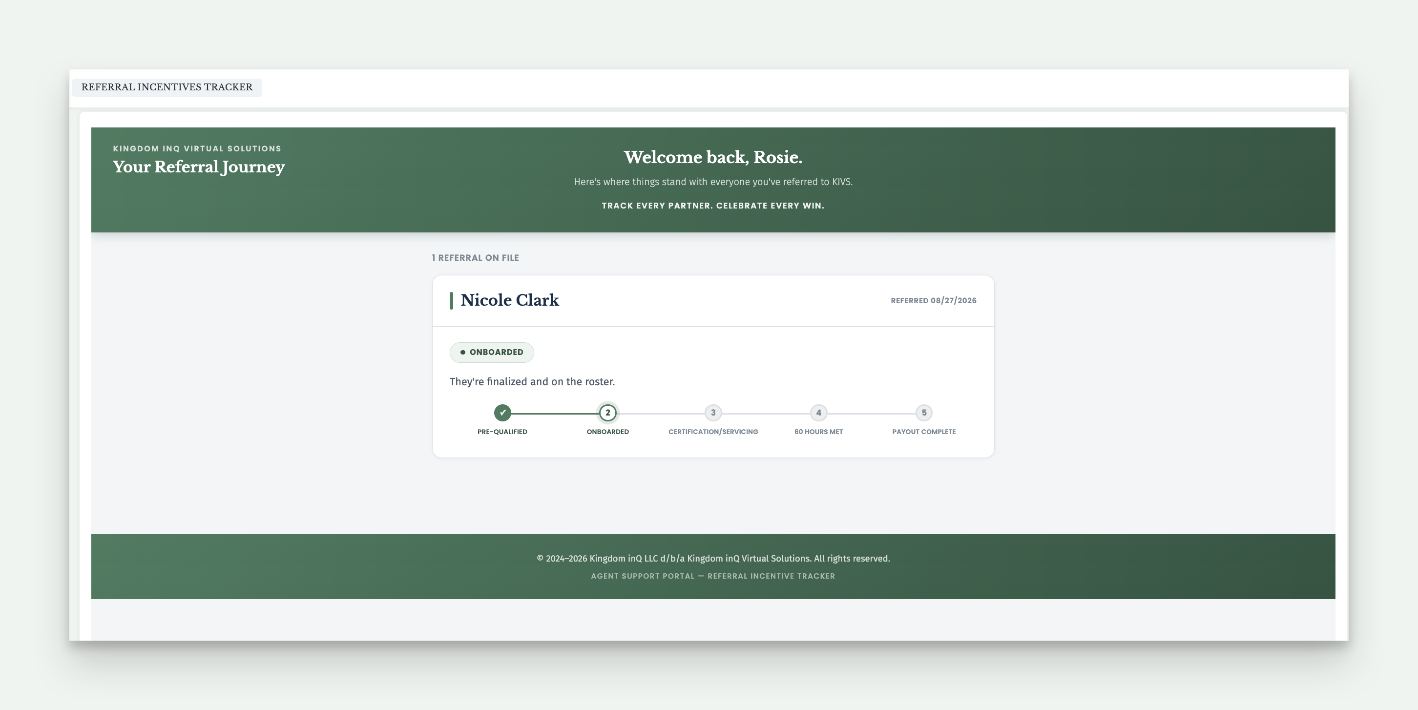 Referral Tracker, in-progress example